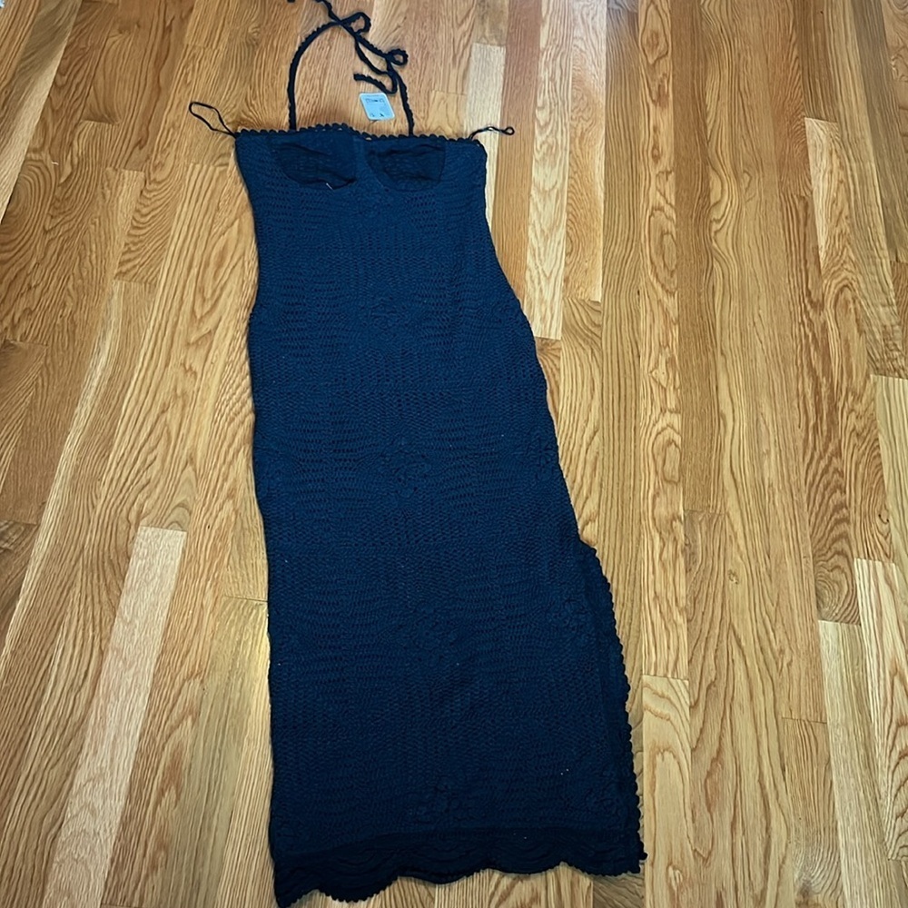 Free People Dahlia Midi Dress Crochet Halter Slit Bodycon Size Small NWT - Picture 6 of 16